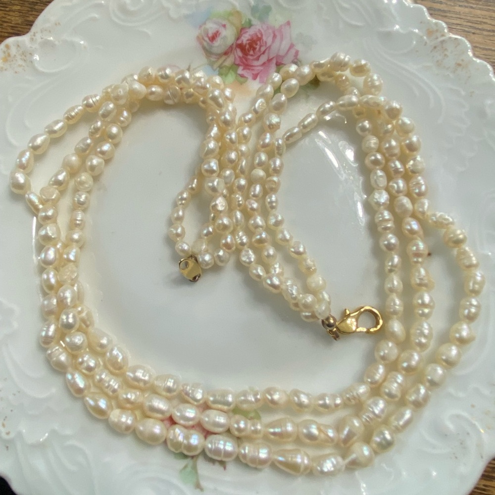 VTG 1950’s Genuine 18” 3 Strand Seed Pearls with 10K Clasp Necklace Final Price